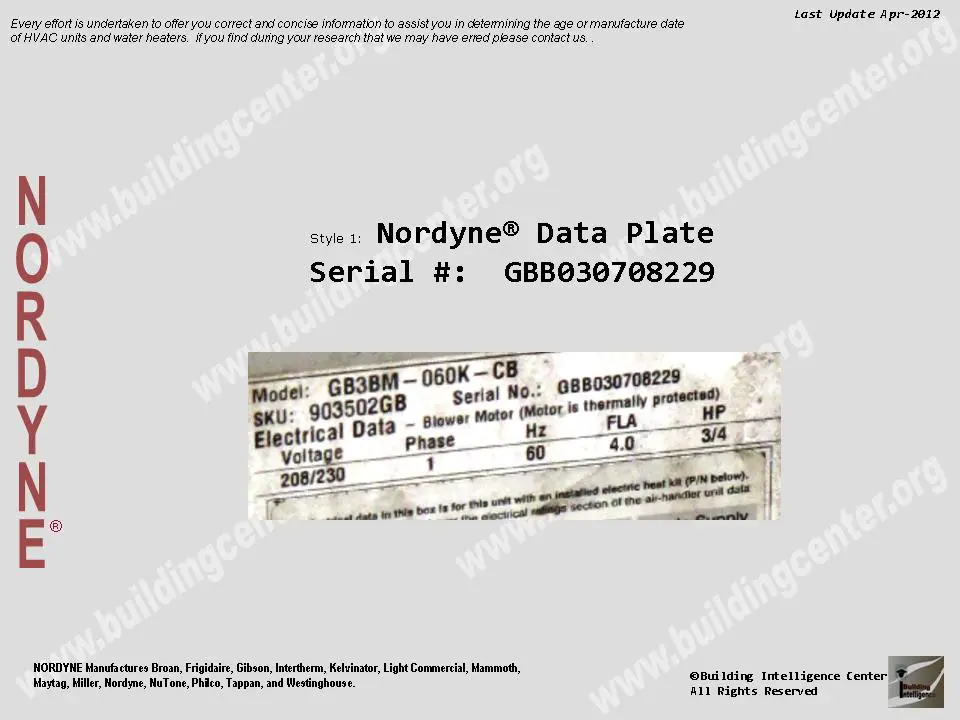 nordyne serial numbers