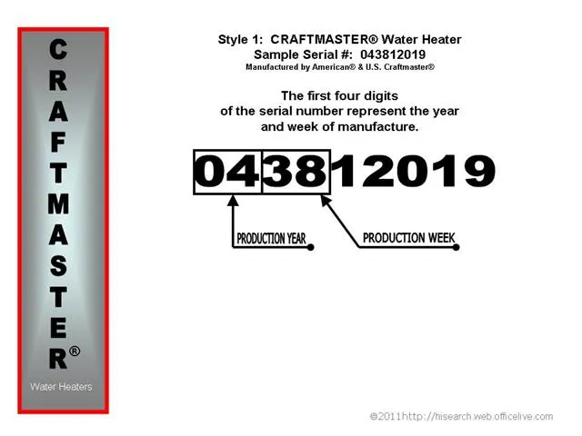 Us Craftmaster Water Heater Age Chart