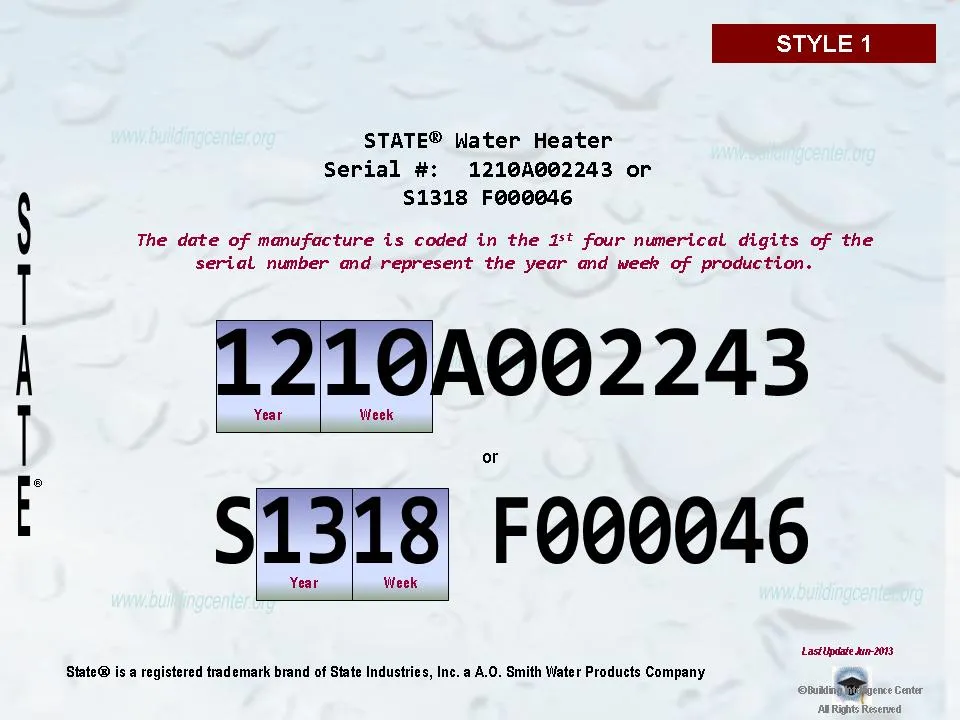 age of water heater look up serial number